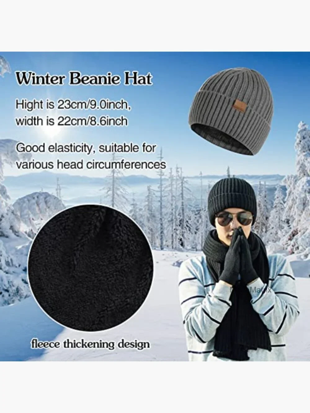 Unisex 3-Piece Knit Hat Scarf Gloves Set Warm Touchscreen Winter Gear
